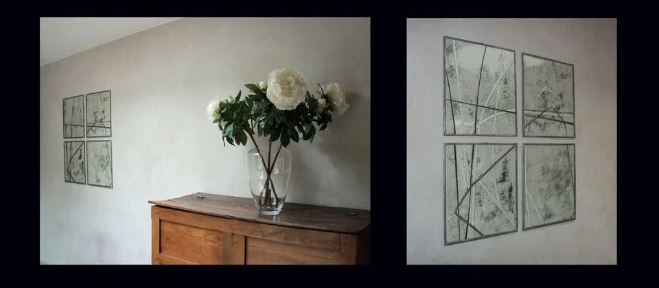 Tableaux en verre — 2009 — collage ou vue du travail