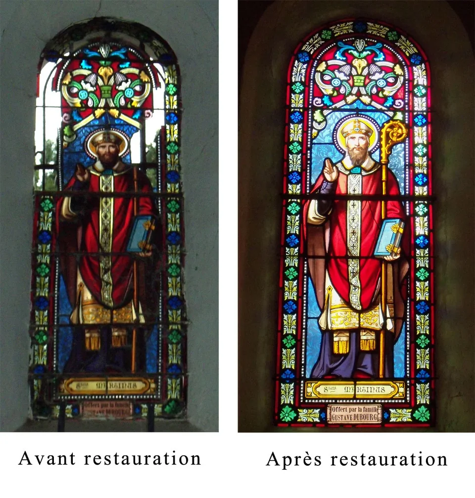 Vitrail avant et après restauration