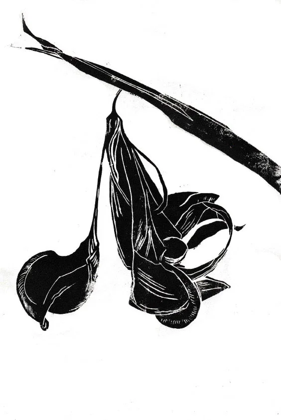 Linogravure florale en noir et blanc