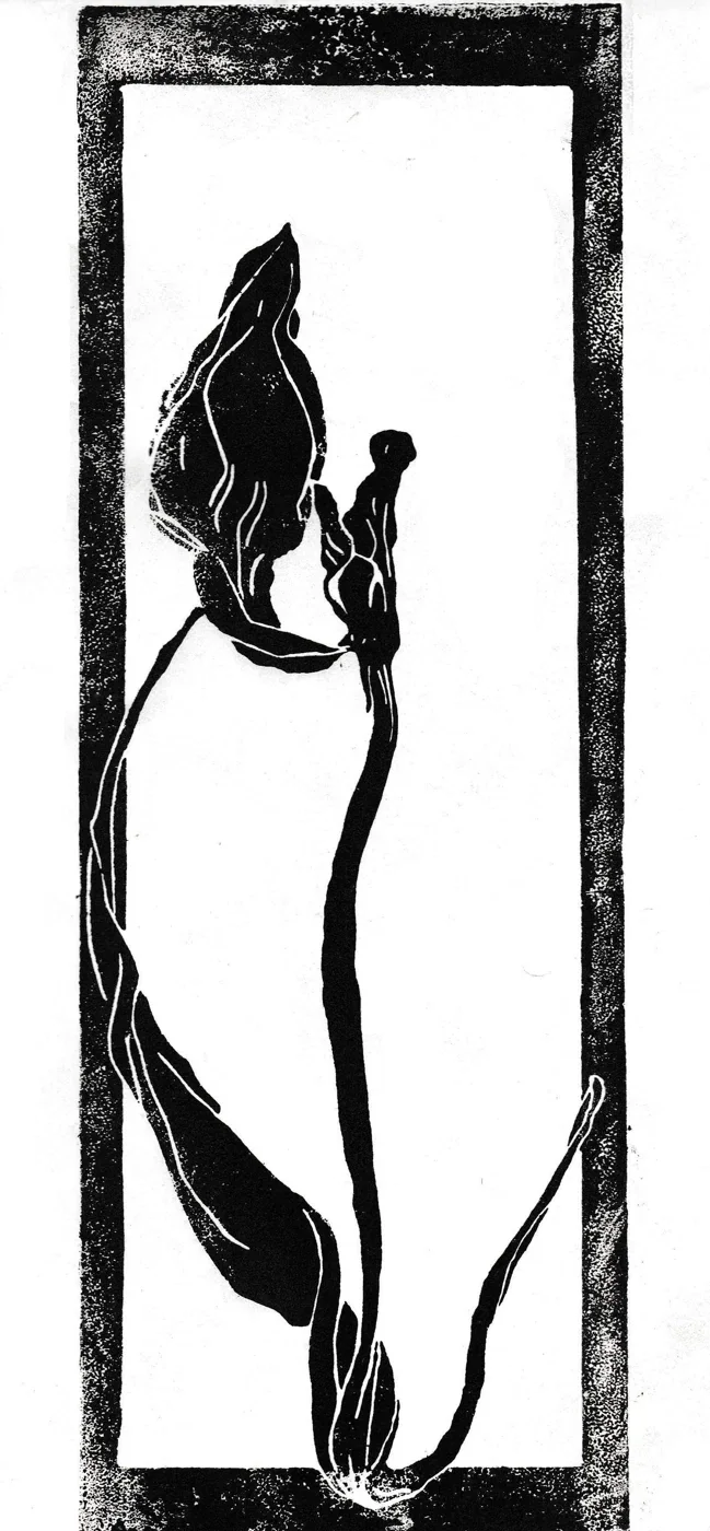 Linogravure florale en noir et blanc